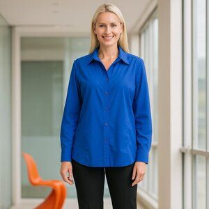 Lane Bryant Blue Button Up Long Sleeve Shirt Blue 26/28 Preppy Casual Work *READ